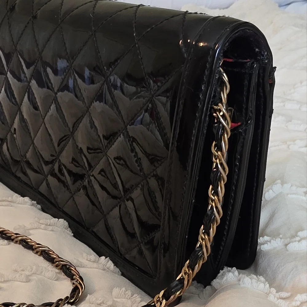 Vintage Ande' Purse Black Quilted Patent Leather Crossbody Clutch Bag